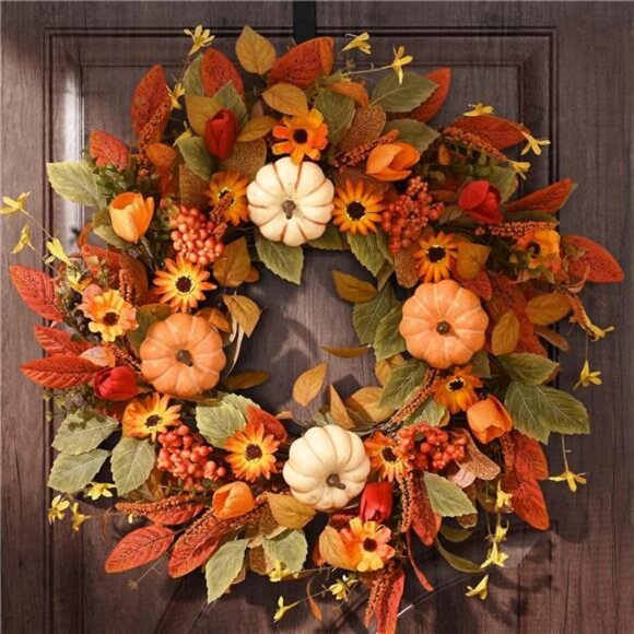 Fall Wreaths for Front Door Outside, 22 Inch Fall Decorations for Home - Picture 1 of 7